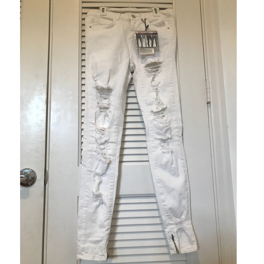 Zara Trafaluc White Skinny Ripped Jeans Size